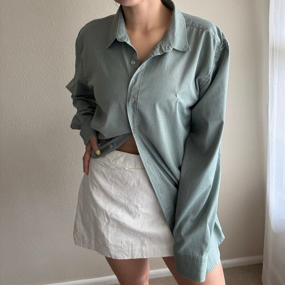 Ralph Lauren sage Green Button Up collegiate preppy vacation resort coastal
